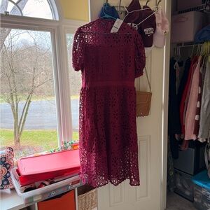 Elegant Lace Midi Dress in Deep Burgundy